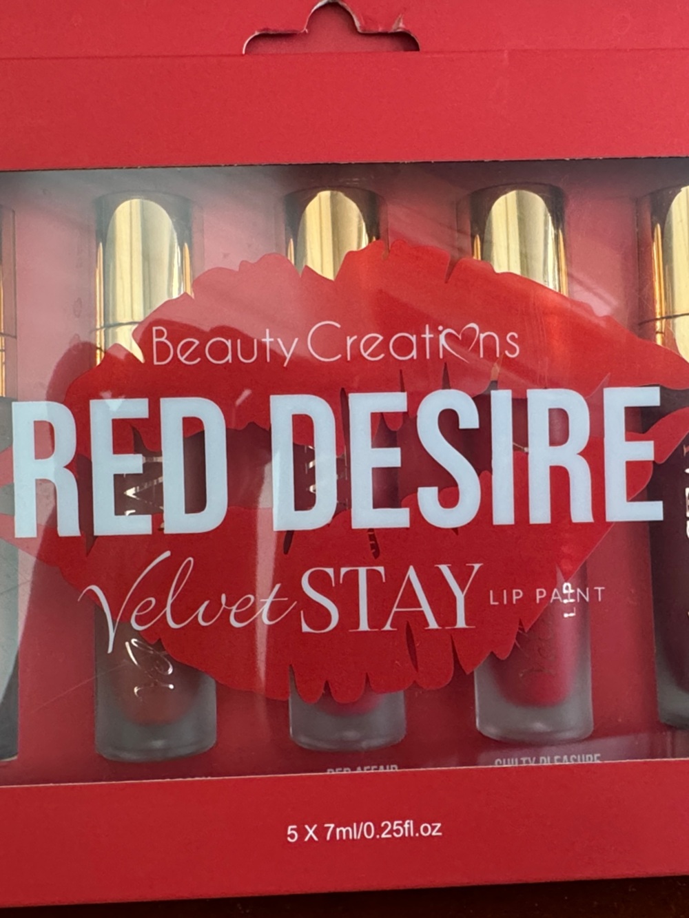Beauty Creations Red Desire Velvet Stay Lip Paint Set - Red & Gold Accents